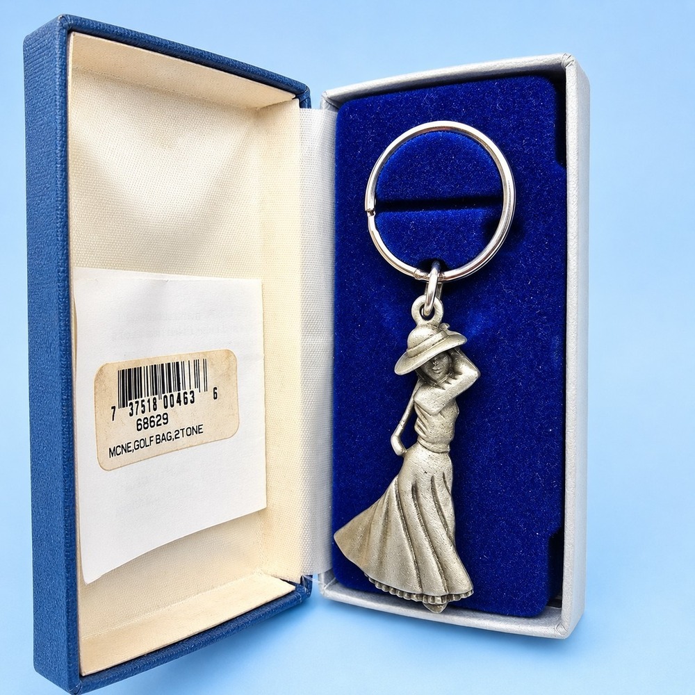 Fort USA Pewter‎ Female Golfer Golf Bag Keychain w/ Box Model 68629 USA -3513